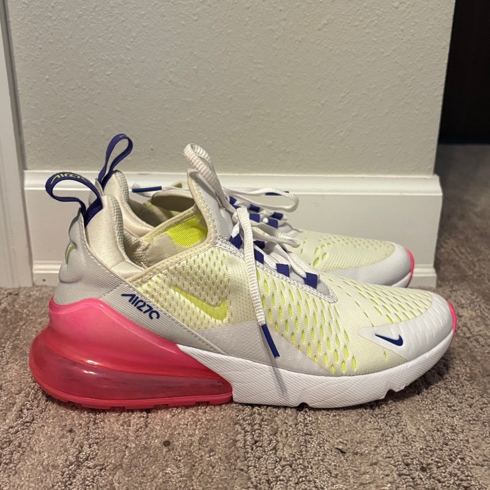 Nike Kids Air Max 270 White, Pink, and Yellow Sneakers